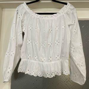 H&M white eyelet top size L, could be cropped can be worn off shoulder